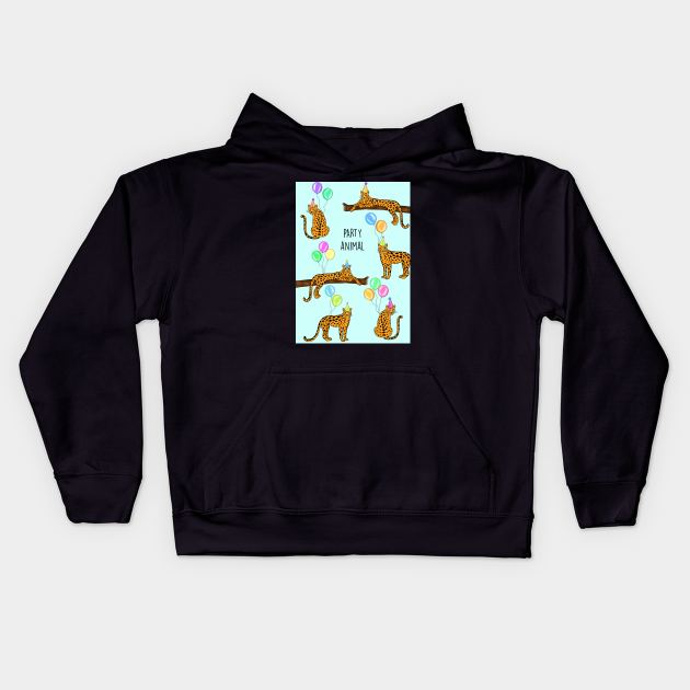 Party animal (blue) Kids Hoodie by Poppy and Mabel